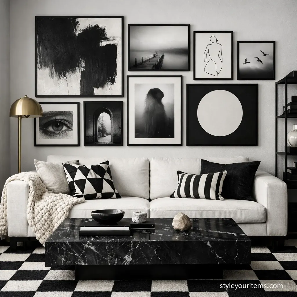 13. dramatic monochrome living room scene