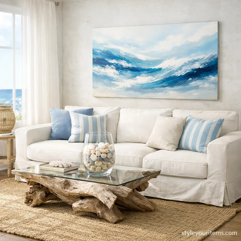 6. coastal beach themed living room