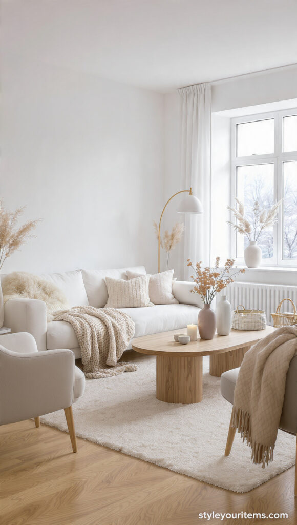 a cozy scandinavian luxury living room 2026 pure w