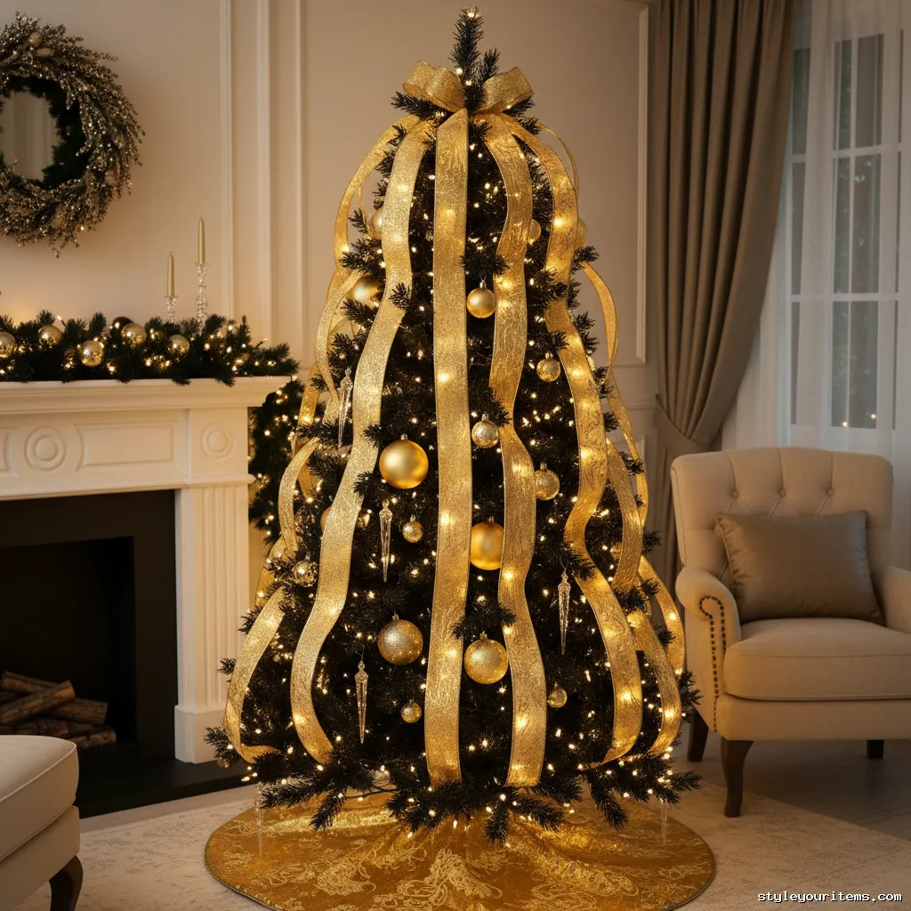 1. Thick Gold Ribbon Black Tree