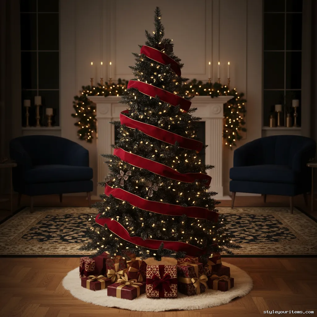 10. Burgundy Velvet Ribbon Black Tree