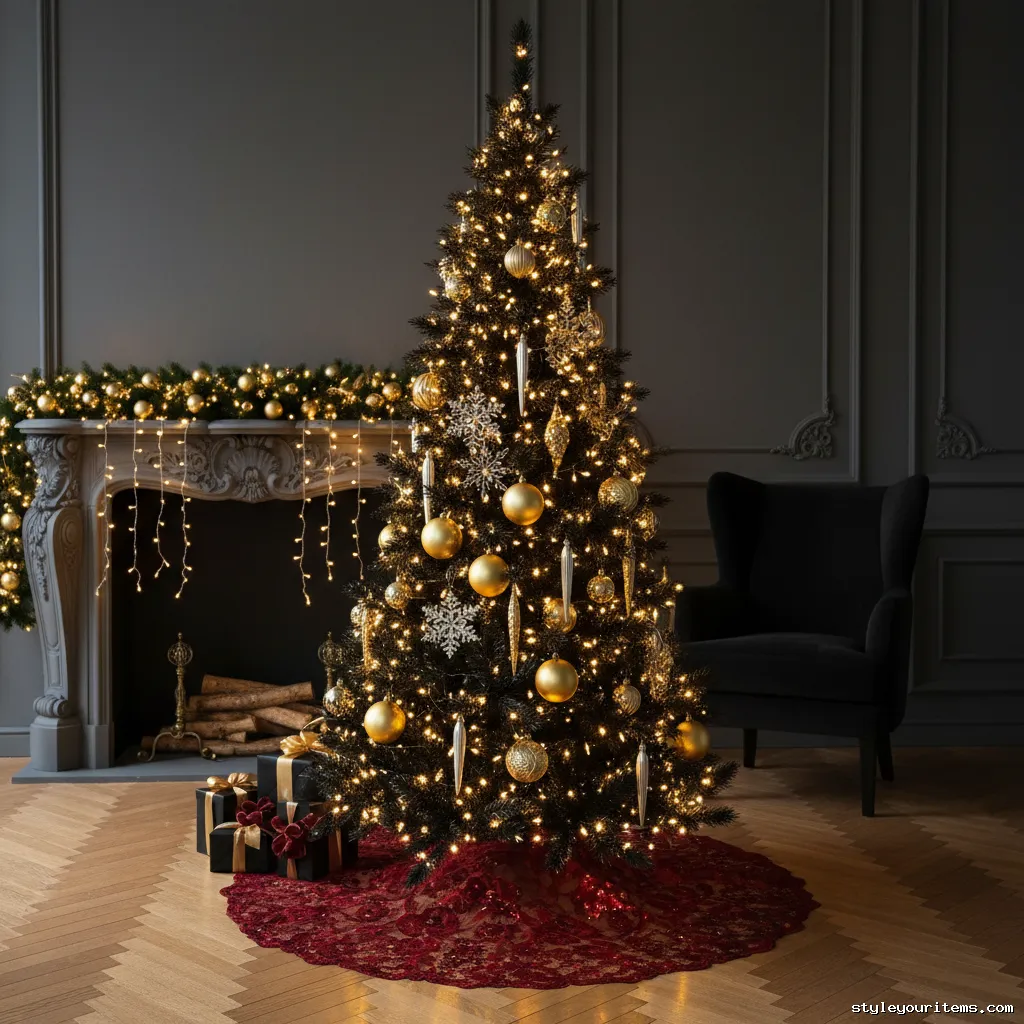 15. Dark Crimson Lace Tree Skirt