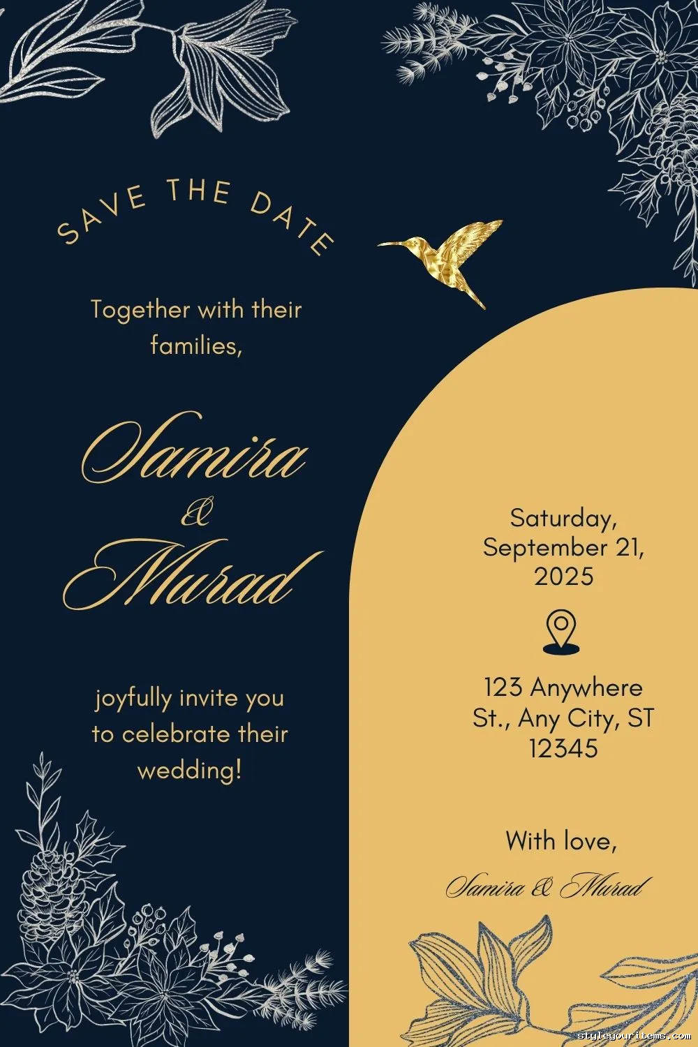 Free Navy & Gold Wedding Invitation Template – Editable PDF Download