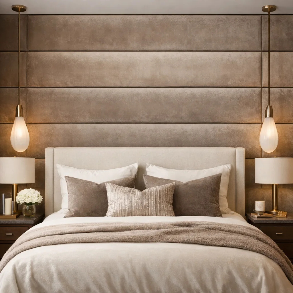 Lower half of a bedroom wall painted a deep color, upper half light