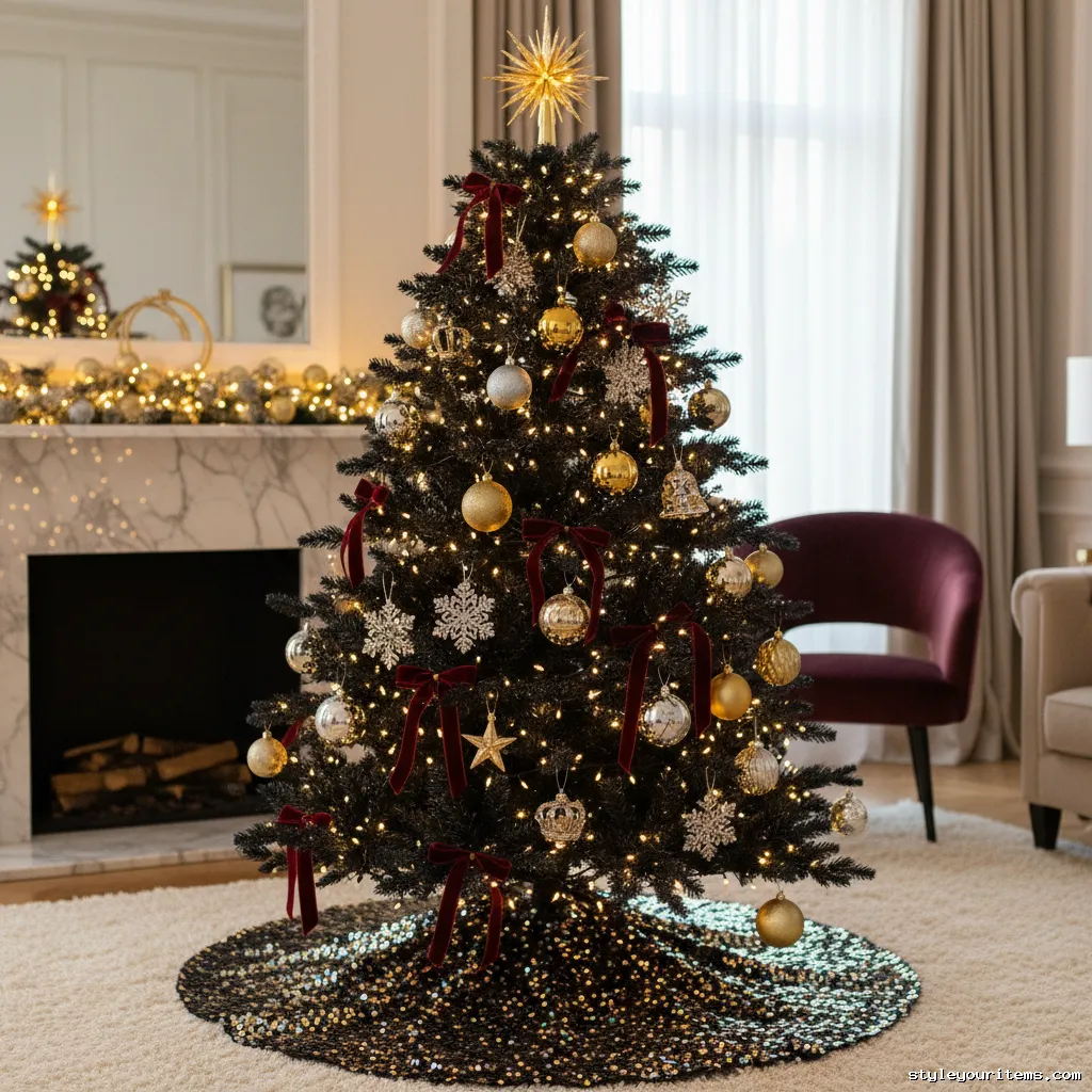 6. Sequin Tree Skirt Black Tree