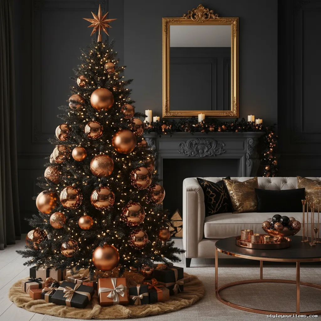 8. Oversized Copper Baubles Black Tree