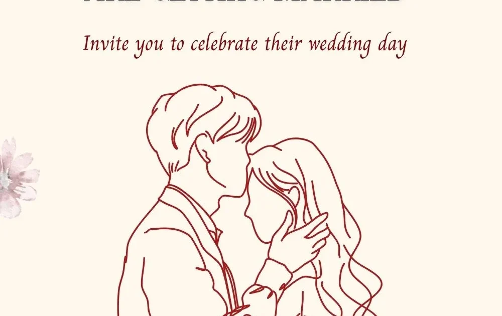 Free Minimalist Couple Line Art Wedding Invitation Templates