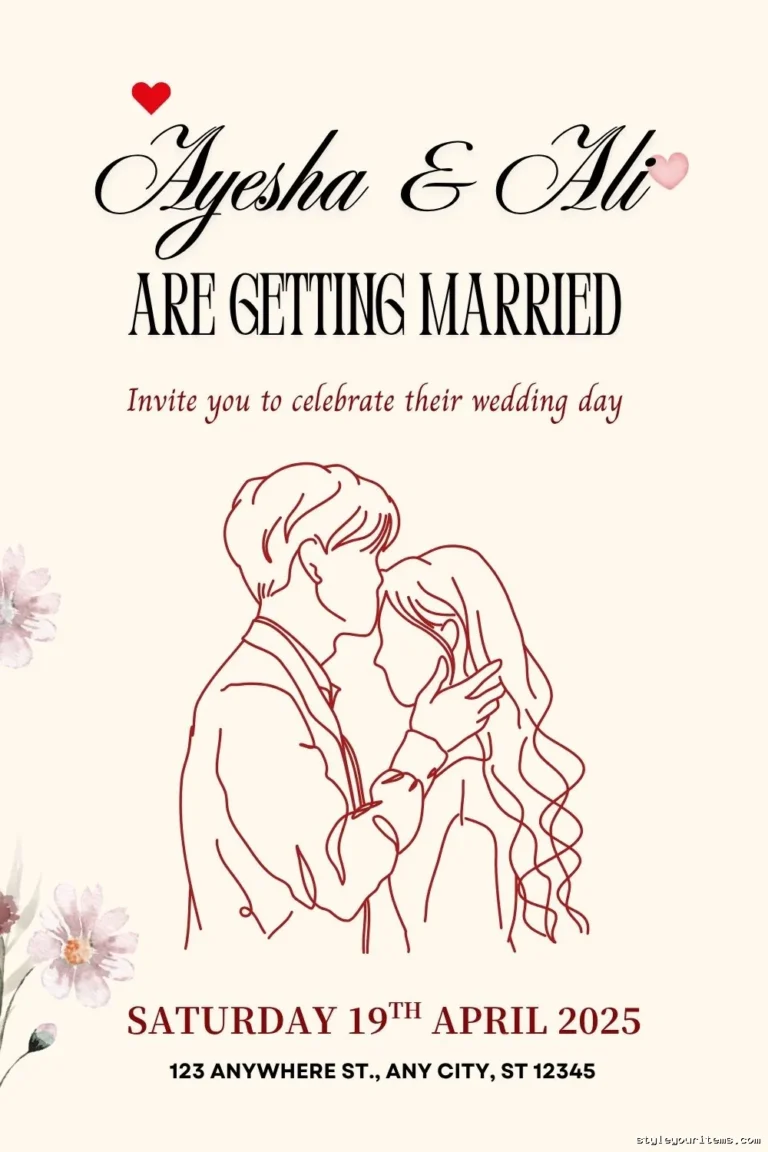 Free Minimalist Couple Line Art Wedding Invitation Templates 5 A Minimalist Marriage Card