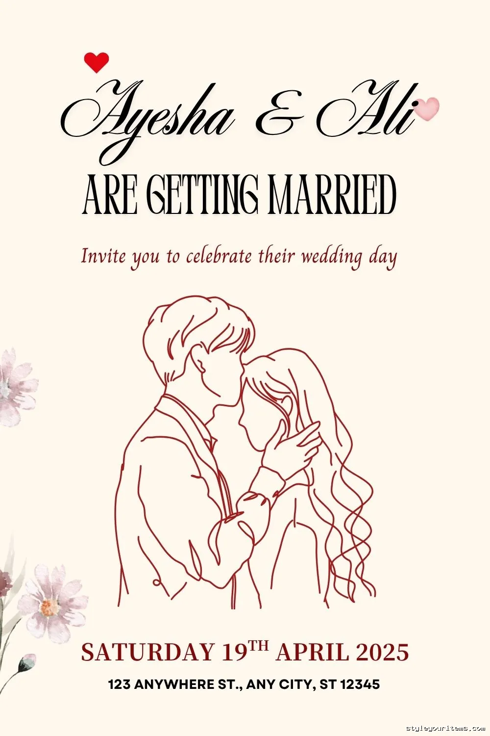 Free Minimalist Couple Line Art Wedding Invitation Templates
