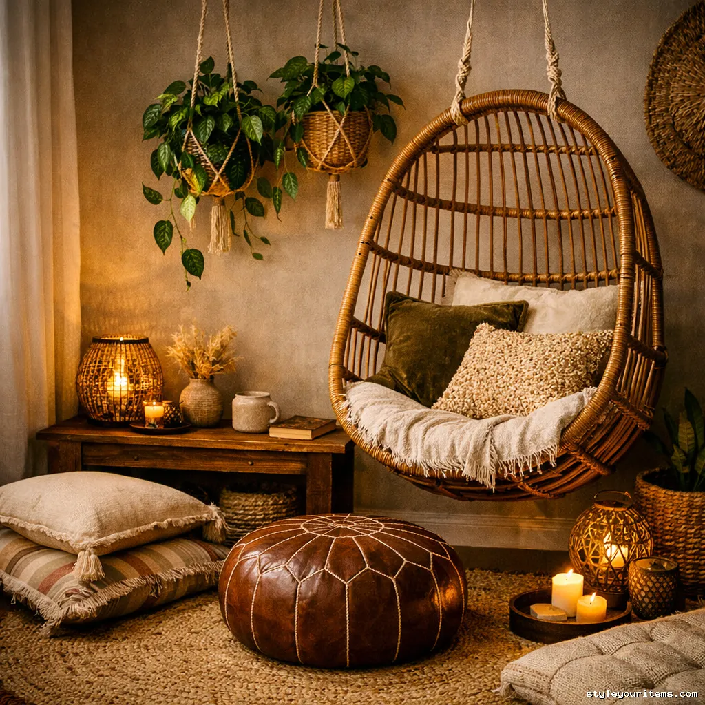 Hanging chair boho corner setup