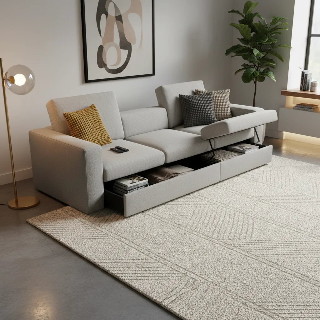 Sofa with built-in storage compartments