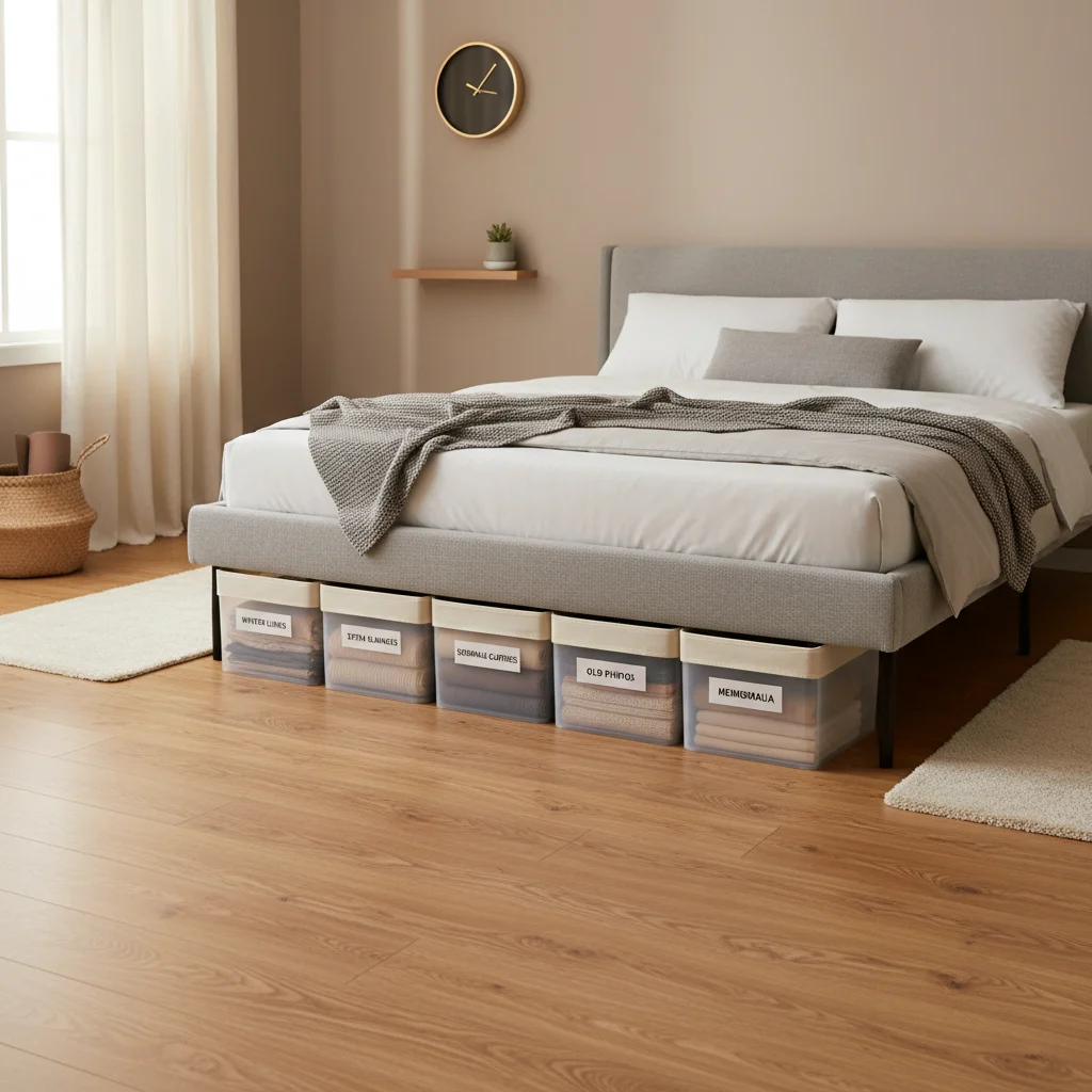 Under-bed storage boxes neatly organized