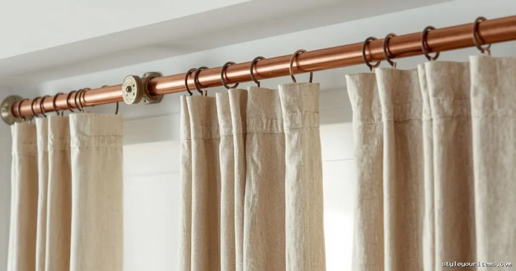 Copper Pipe Curtain Rod With Brass Finials