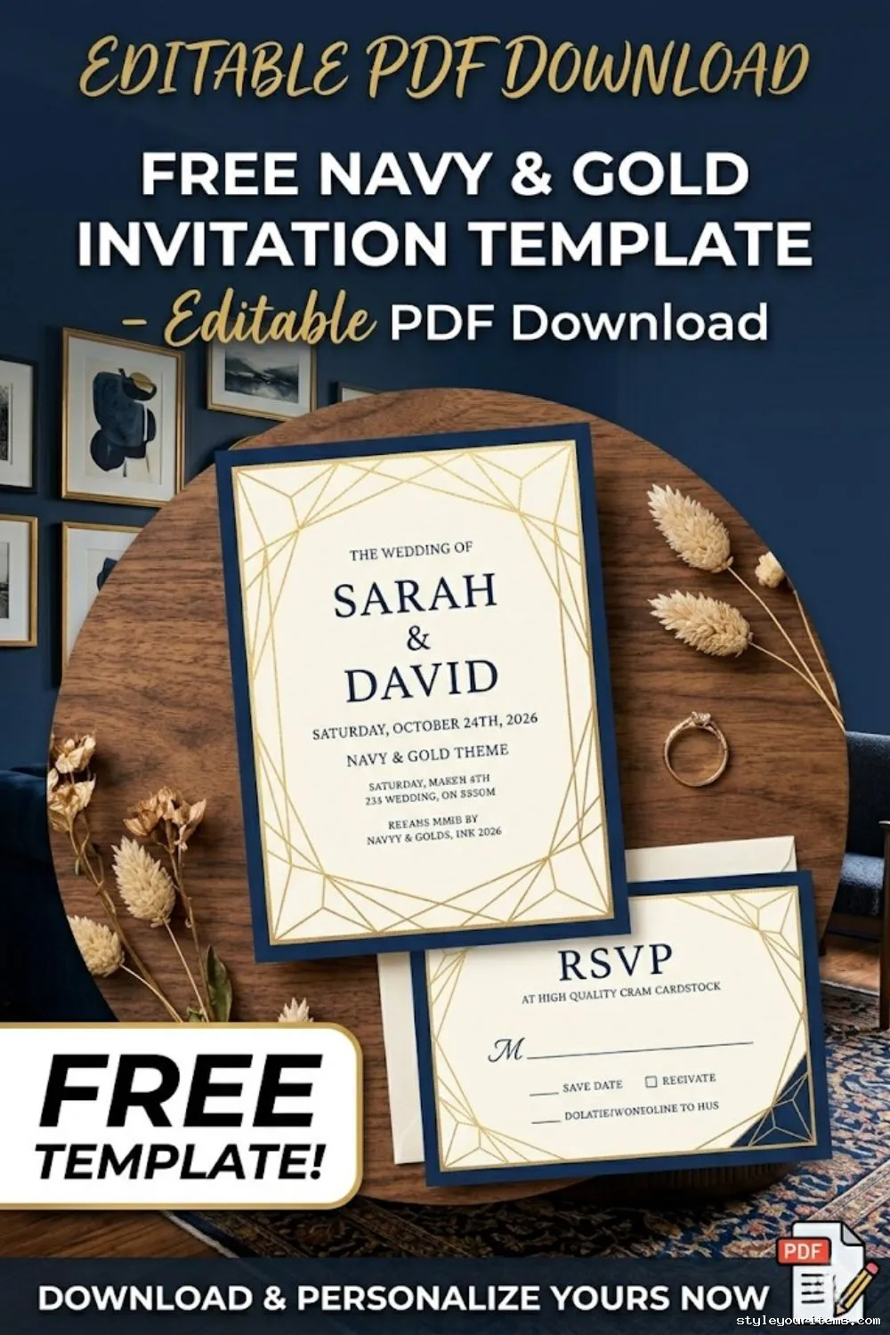 Free Navy & Gold Wedding Invitation Template - Editable PDF Download 107 Free Navy & Gold Wedding Invitation Template – Editable PDF Download