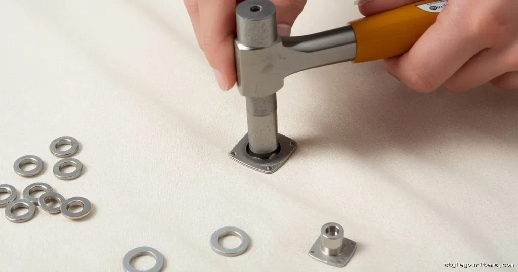 Hammer Setting Grommet Into Curtain Fabric Manually