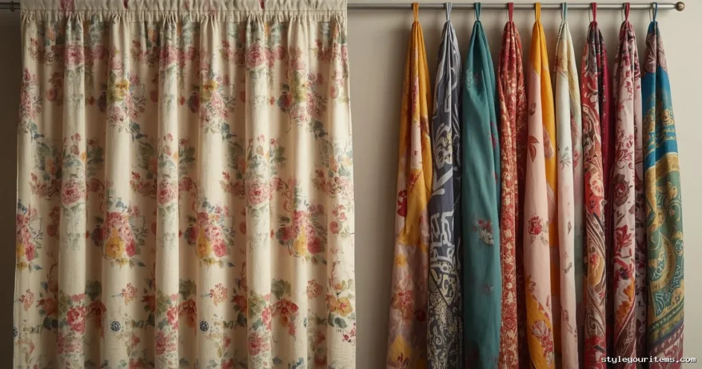 Vintage Tablecloth And Silk Scarves Upcycled Into Curtains