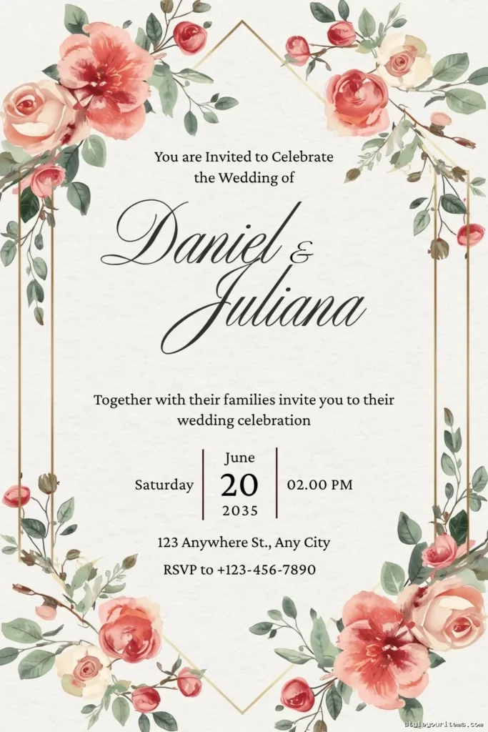 Floral Wedding Invitation Template 1