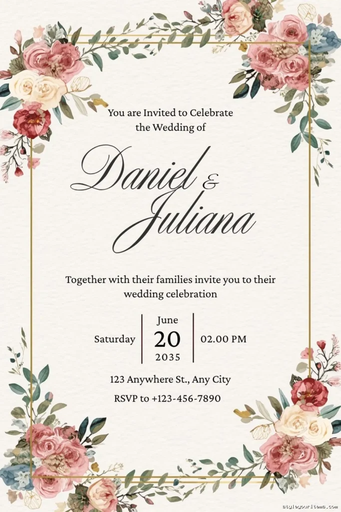 Floral Wedding Invitation Template 2