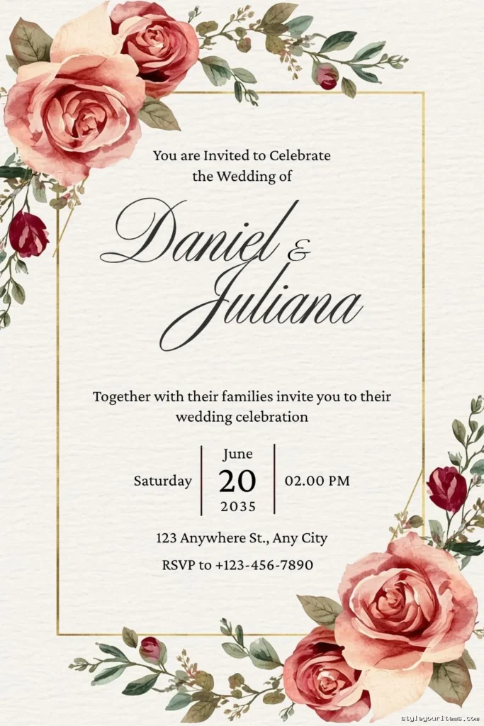 Floral Wedding Invitation Template 3