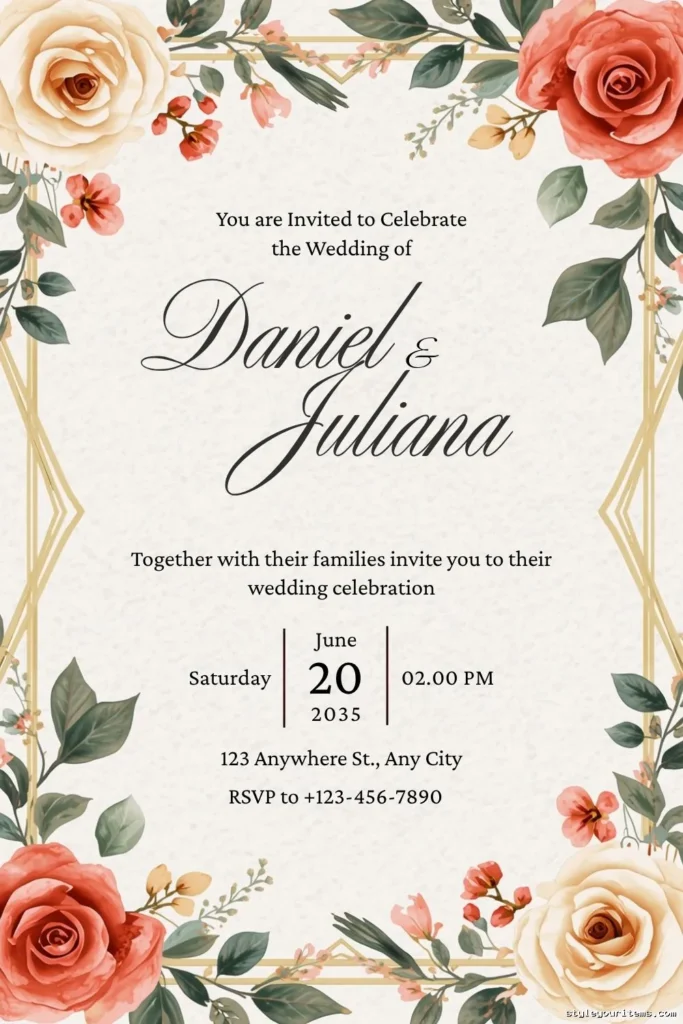 Floral Wedding Invitation Template 4
