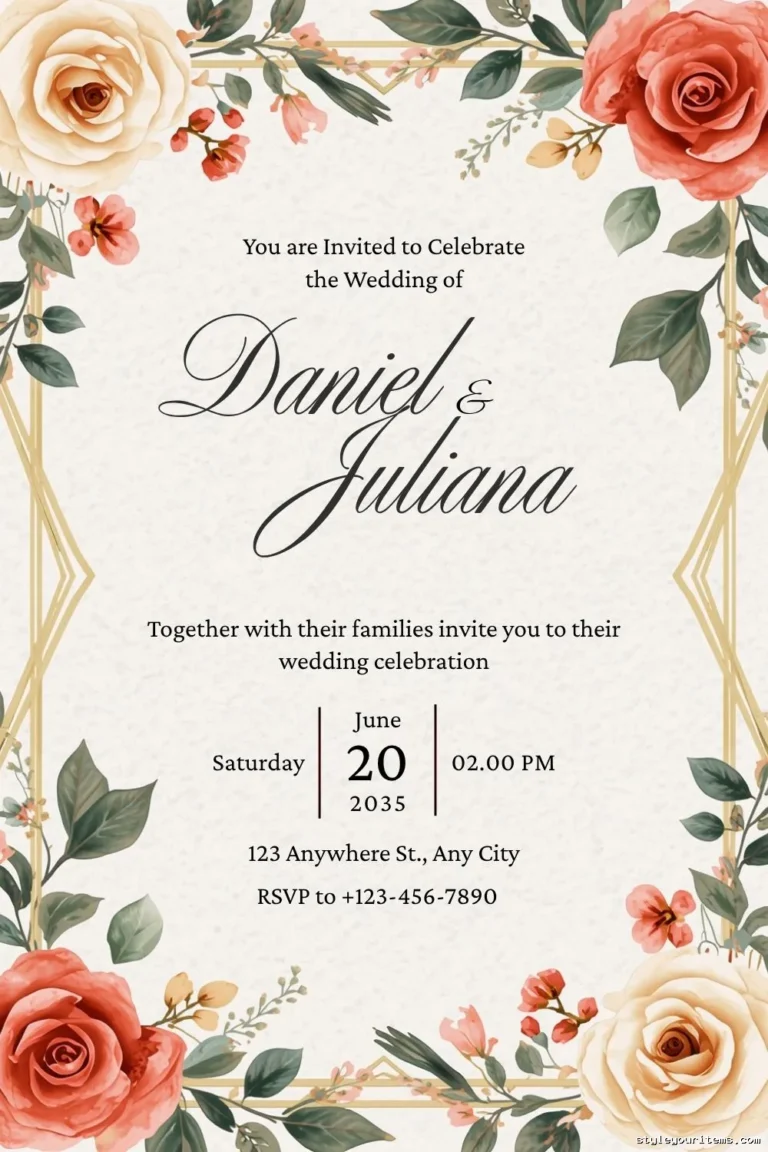 Floral Wedding Invitation Template 4