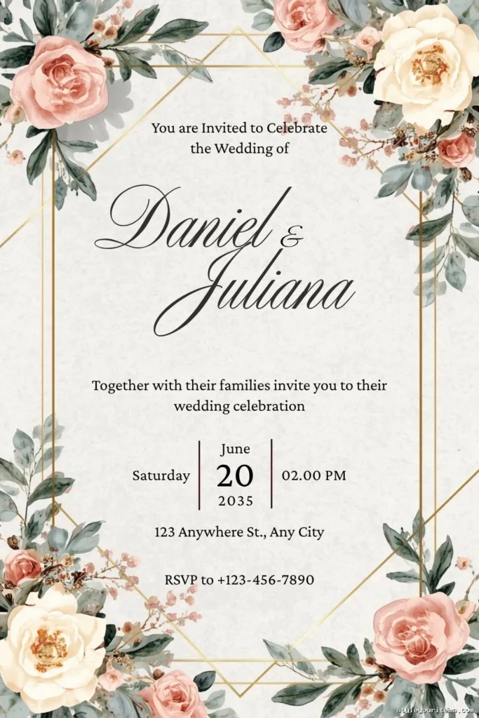 Floral Wedding Invitation Template 6