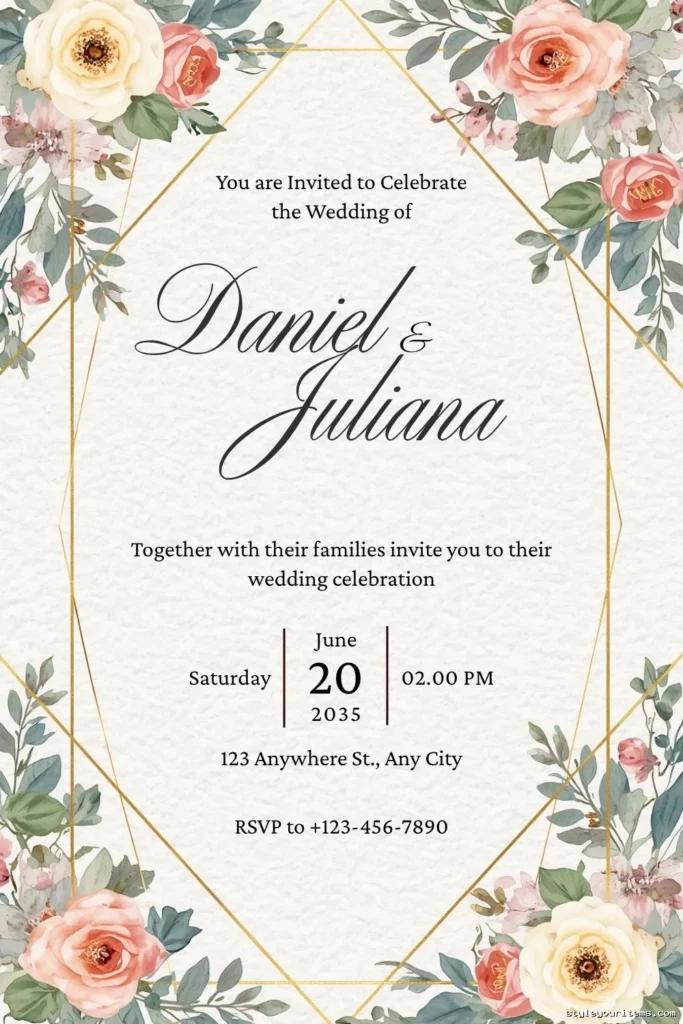 Floral Wedding Invitation Template 7