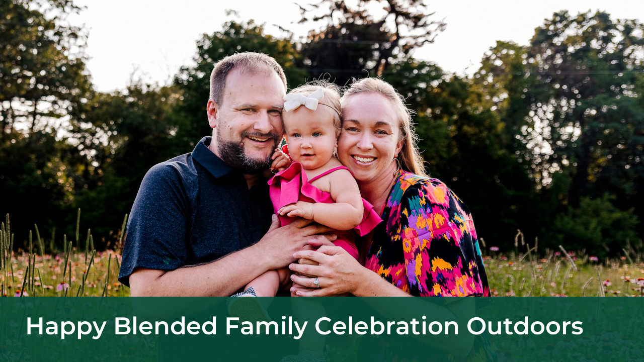 Happy blended family celebration outdoors