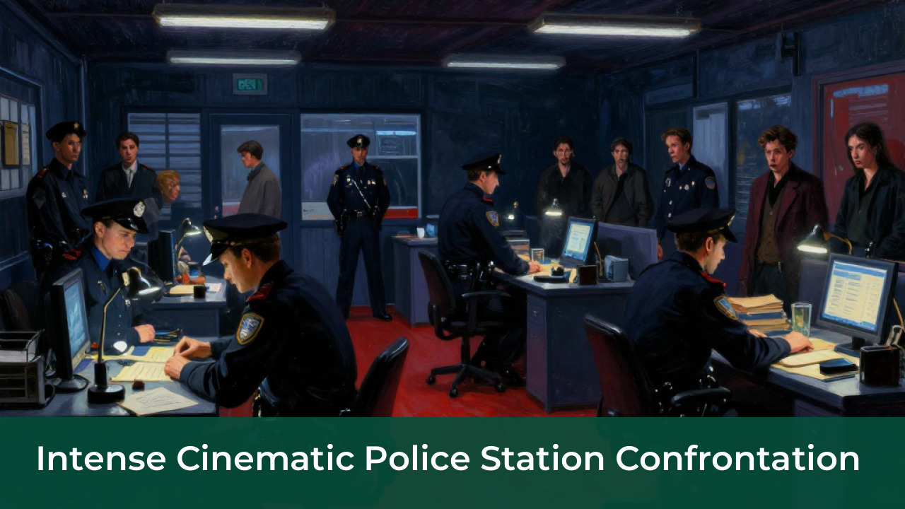 Intense Cinematic Police Station Confrontation