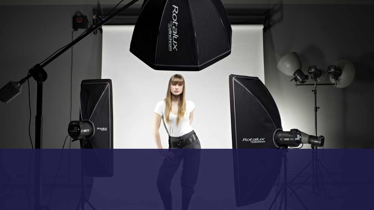 Professional fashion model posing studio lighting