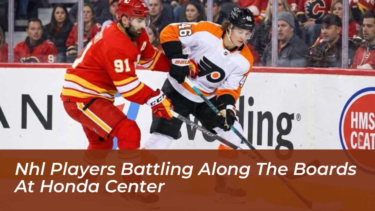 Kings Meet Ducks in Preseason Freeway Faceoff at Honda Center 4 NHL Players battling along the boards at Honda Center