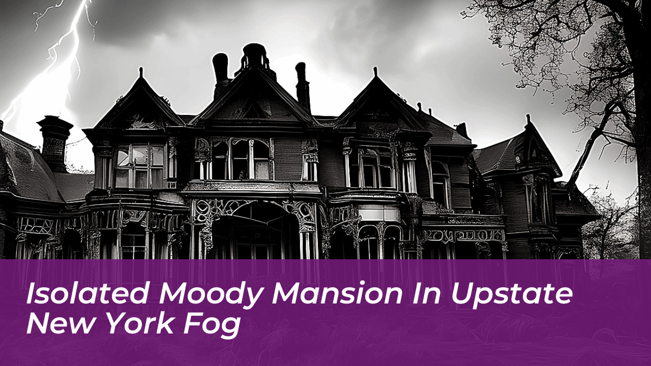 Isolated moody mansion in upstate new york fog