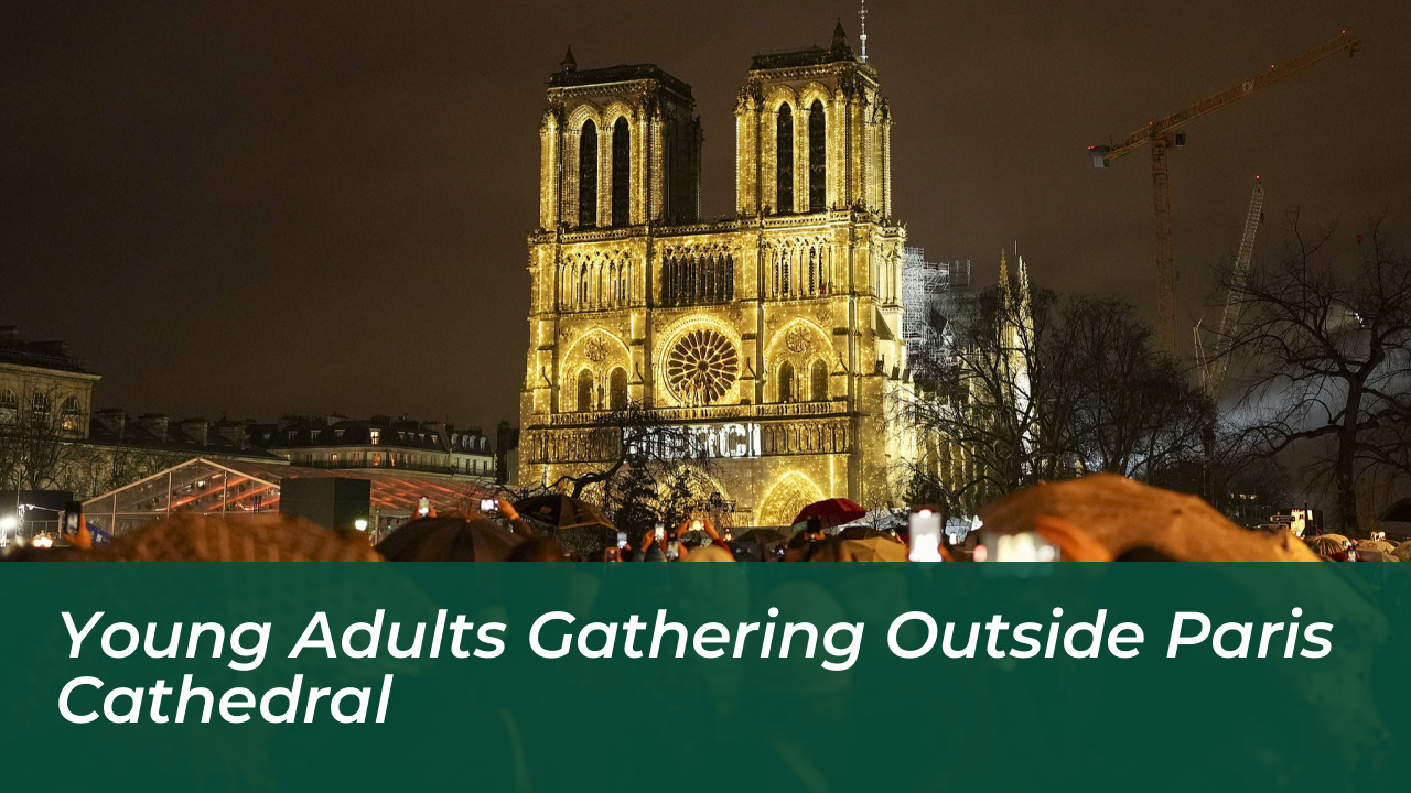Young Adults Gathering Outside Paris Cathedral